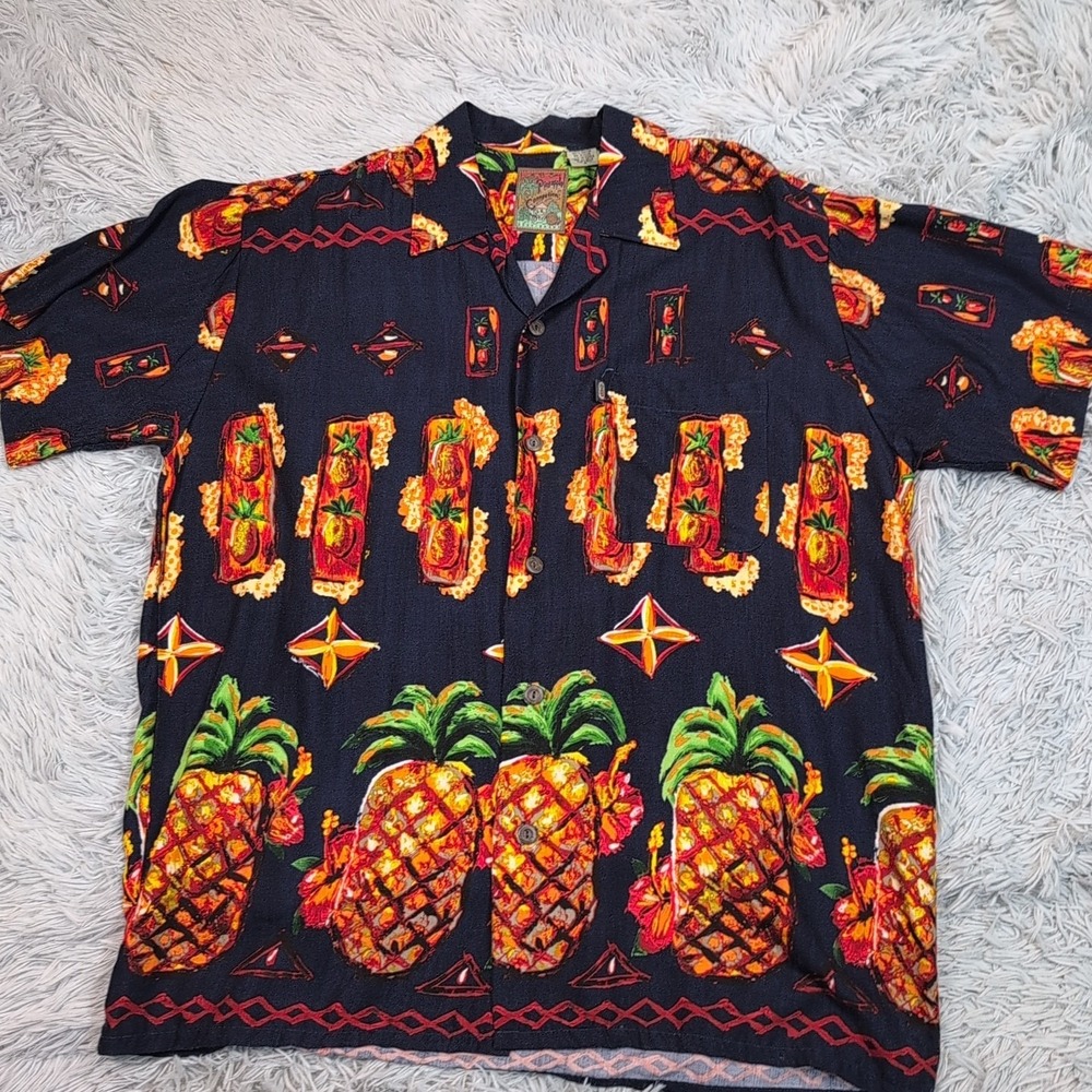 Vintage Pineapple Connection Shirt Mens S‎ Blue Button Up Preppy Casual Vacay